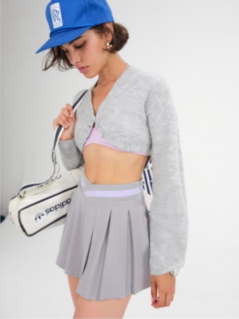 Gray Pleated Mini Skirt with Lavender Trim - Women's Tennis Skirt